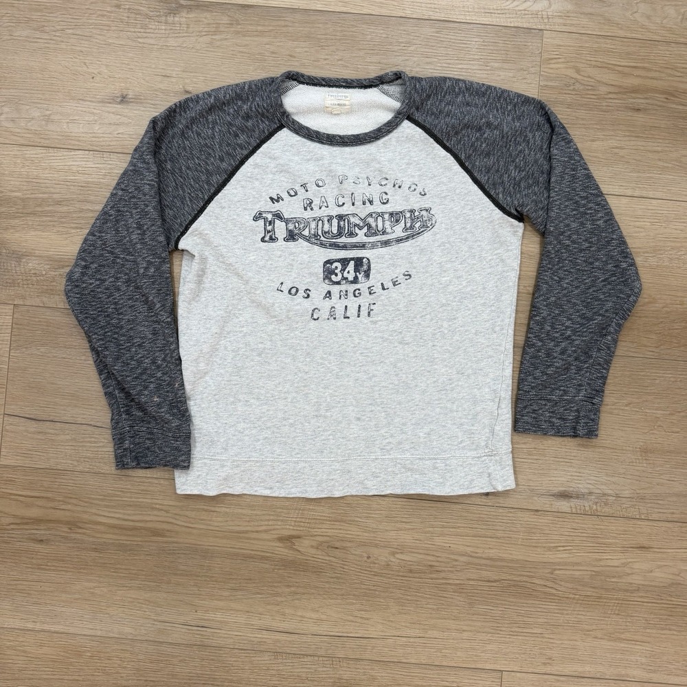 Lucky‎ Brand Triumph Moto Psychos Racing Raglan Sweatshirt Size Small Gray